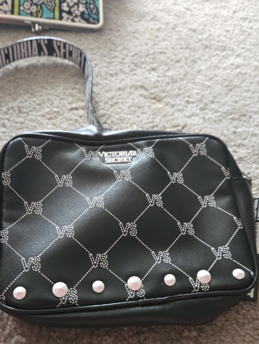 Victoria's Secret Black Quilted Cosmetic Case with Stud Accents